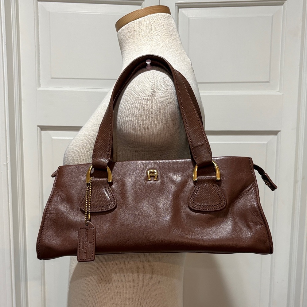 Etienne Aigner Brown Leather Mini Tote with Gold Hardware